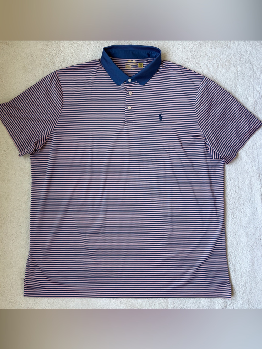 Polo by Ralph Lauren Blue & Pink Striped Performance Polo Shirt Men Size XXL